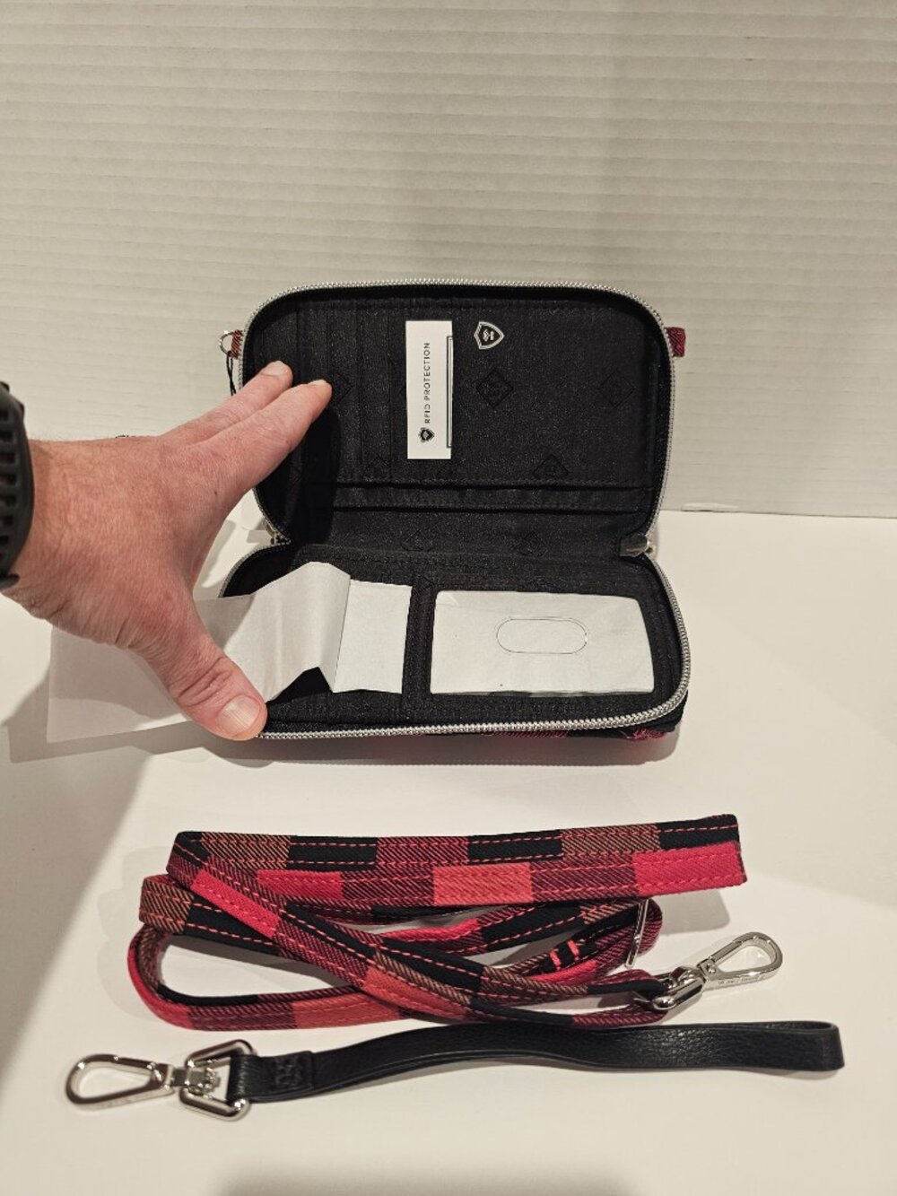Vera Bradley RFID All in One Crossbody Garnet Buffalo Check Red Wristlet Wallet - Picture 7 of 9